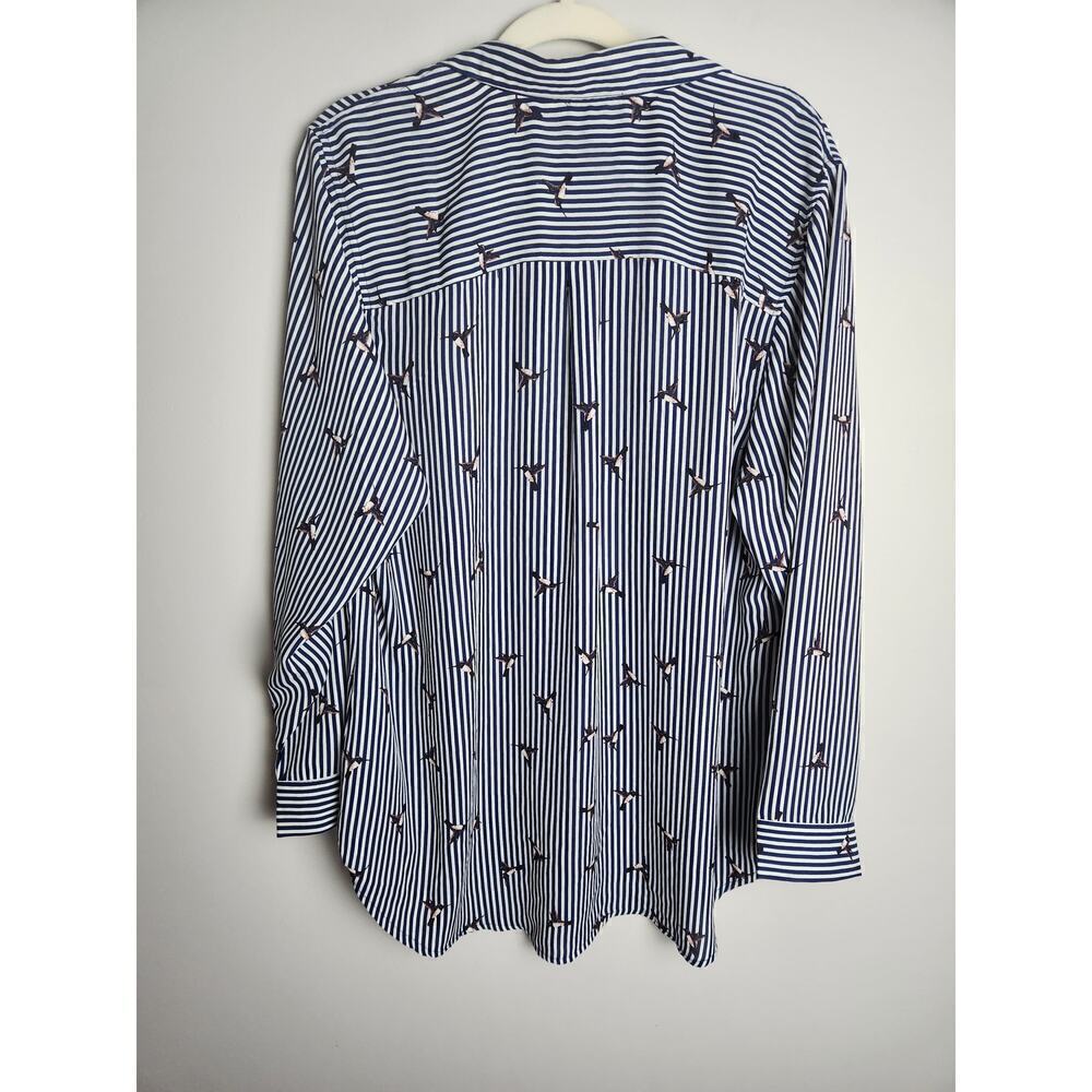 Roz& and Ali all over navy Striped hummingbird novelty print blouse sz 2X career - Picture 6 of 12